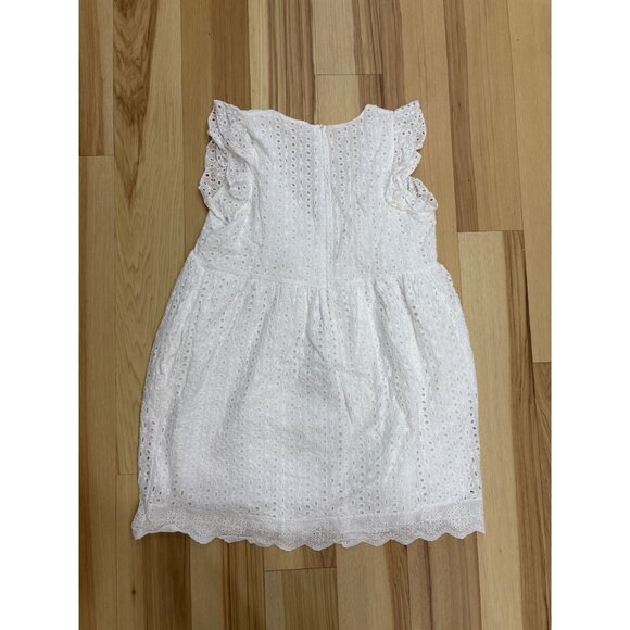 White Eyelet Cotton Blend Sleeveless Skirted Romper XS With Ruffle Detail & V-Ne - Picture 4 of 5